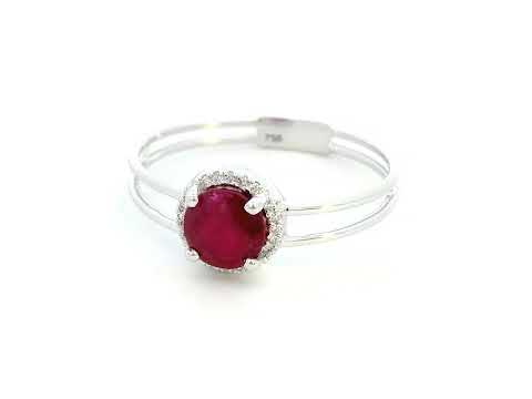 1.14 Carat Round- cut Ruby & Diamond Halo Ring in 18K White Gold – Double Band Statement Ring