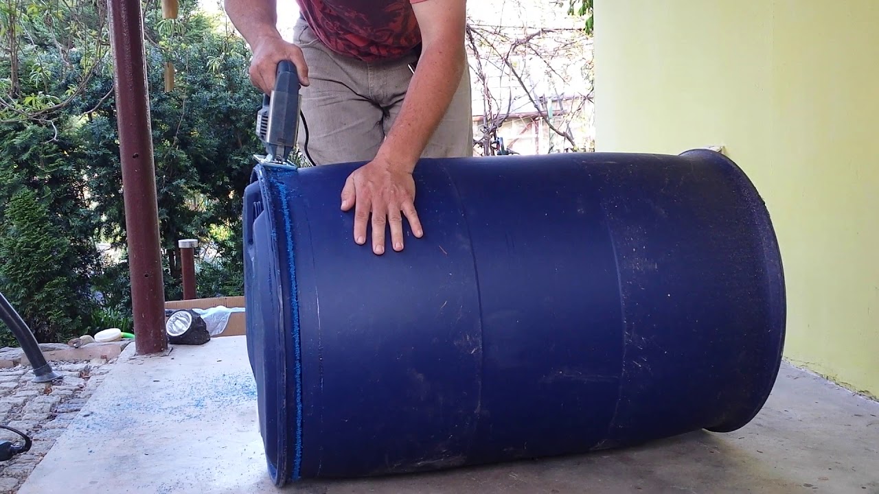 Beczka na wode deszczowa wycinanie wieka