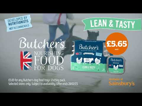 Butcher's Dog Food 6sec advert Vet Recommended Lean & Tasty Feb23 - Available at Sainsbury’s
