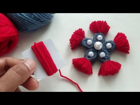 Super Easy Woolen Flower making with Paper | Easy Hand Embroidery Flower Tutorial | Sewing Hack