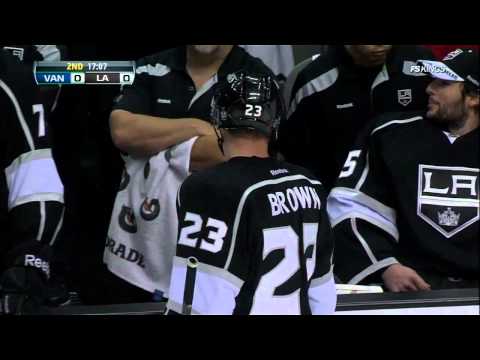 Dustin Brown hits Henrik Sedin and Burrows fight (Vancouver Canucks vs LA Kings 4/15/12)