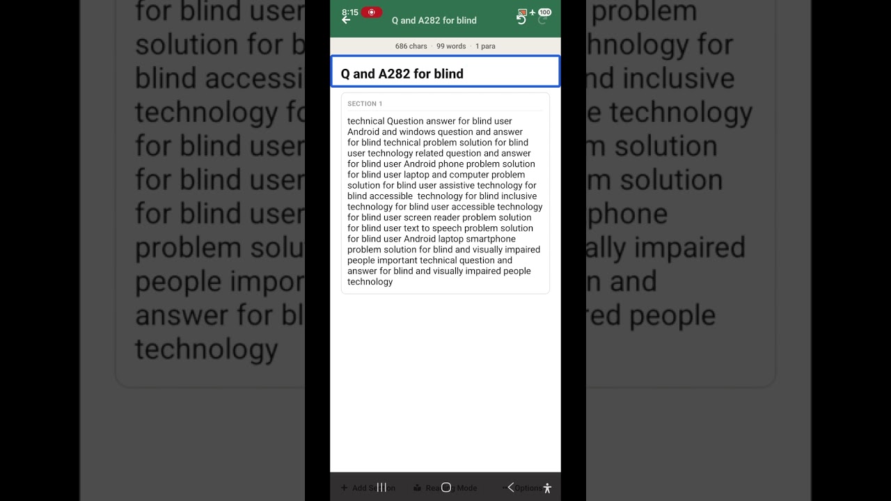 Q and A282 for blind Urdu voice TalkBack command speech control u d i d Braille watch