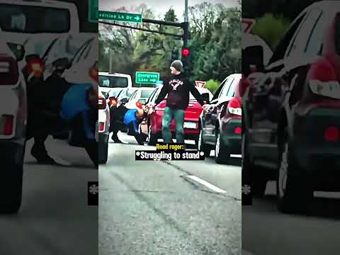 Road Raging Driver Kicks Car's Headlight
