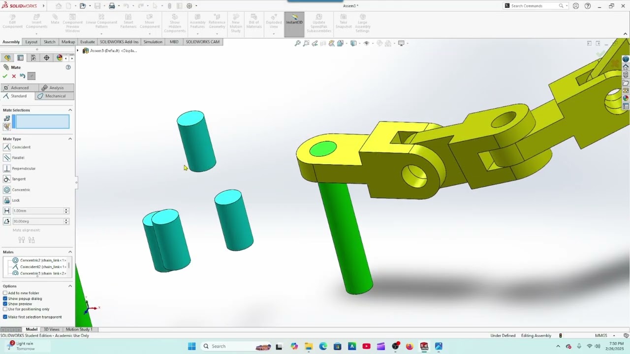 Solidworks - CSWA Practice- Assembly 1-Link & Pin
