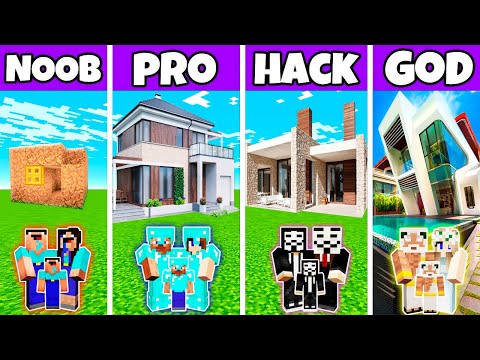 Minecraft Battle: Family Graceful New House Build Challenge - Noob Vs Pro Vs Hacker Vs God