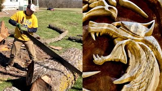 Giant LOG to Amazing CARVING with HAND TOOLS - The WITCHER