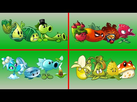 Team GREEN x BLUE x RED x YELLOW Plant Max Level - Who Will Win? - PvZ 2 Team Plant