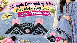 Simple embroidery trick that make any suit look premium #dress #viral #embroidery #border #simple 