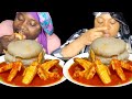 Asmr mukbang okra stew and fufu with chicken wings African Food speed eating challenge