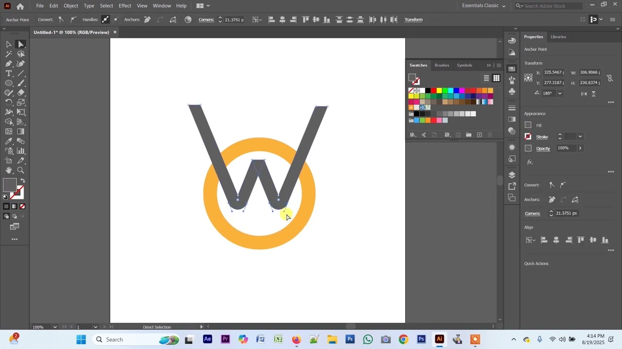 Letter W logo making using  adobe illustrator