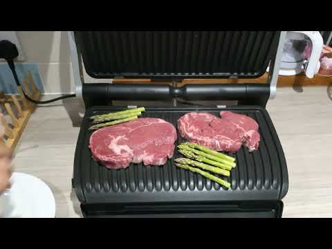Tefal OptiGrill + XL Rib-Eye Beef Steak with asparagus first time use