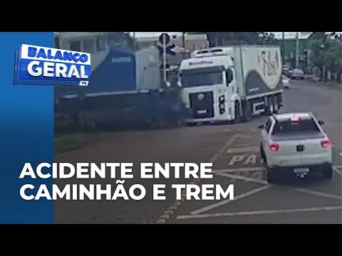 Acidente entre trem e caminhão deixa feridos em Mandaguari, no PR