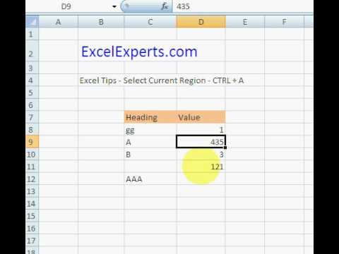 ExcelExperts.com -Excel Tips - Select Current Region - CTRL + A