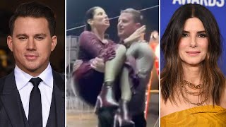Channing Tatum Holds Sandra Bullock and JUMPS Into a Pool! video