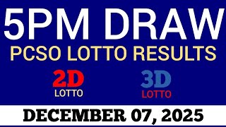 Lotto Result Today 5pm Draw December 7, 2025 Swertres Ez2 PCSO Live Result