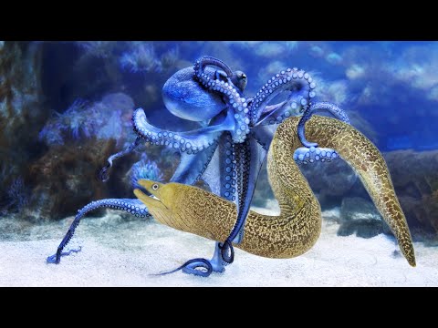 Moray Eel Attack Octopus _ The Octopus Mother Protects Her Newborn From Eel Hunting