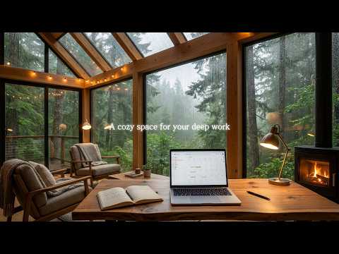 Deep Focus  Cozy Rainy Glass Cabin Workspace & Mellow Lo-Fi Beats (No Lyrics)
