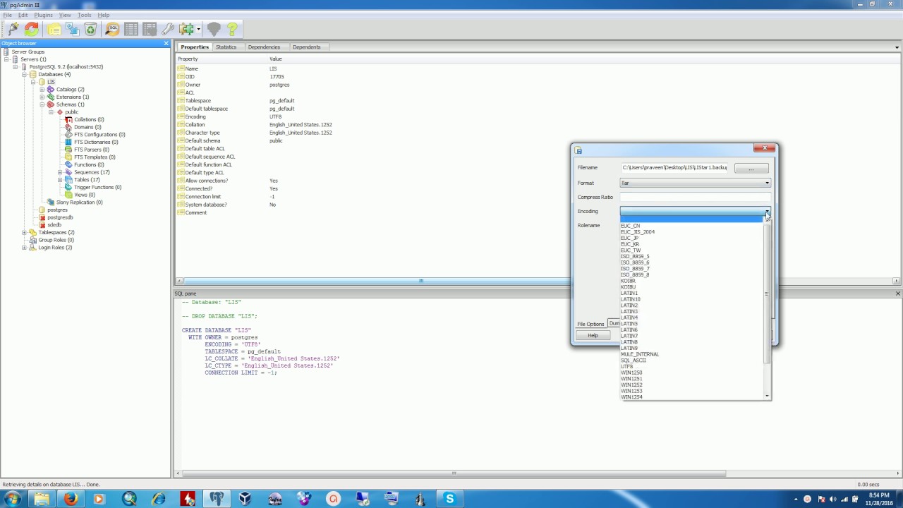PostgreSQL - Backup Database using pgAdmin III - Method 2