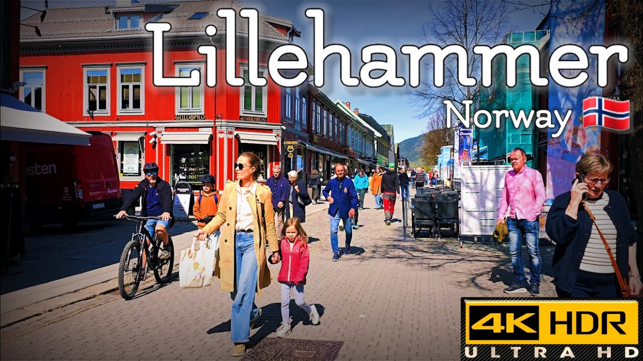 Immersive street-level walking tour through Lillehammer Storgata, Norway, showcasing authentic urban landscapes, local architecture, and the vibrant atmosphere of the city's neighborhoods
