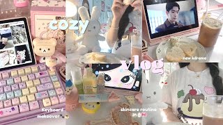 cozy days vlog🍮📷, Keyboard makeover, skincare haul, new digi cam, cafe hopping ☕️🐇