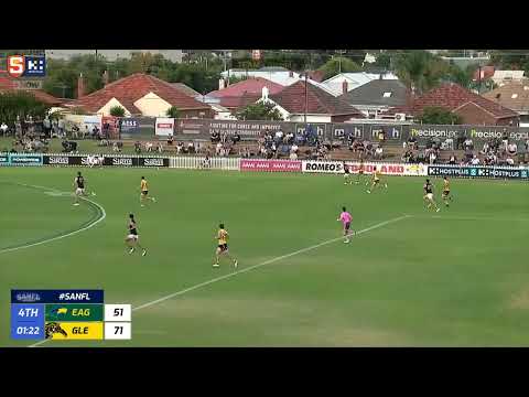 Round 4 SANFL Snapshot - Eagles' Mitch Hardie and Kai Pudney play keeping off for a goal