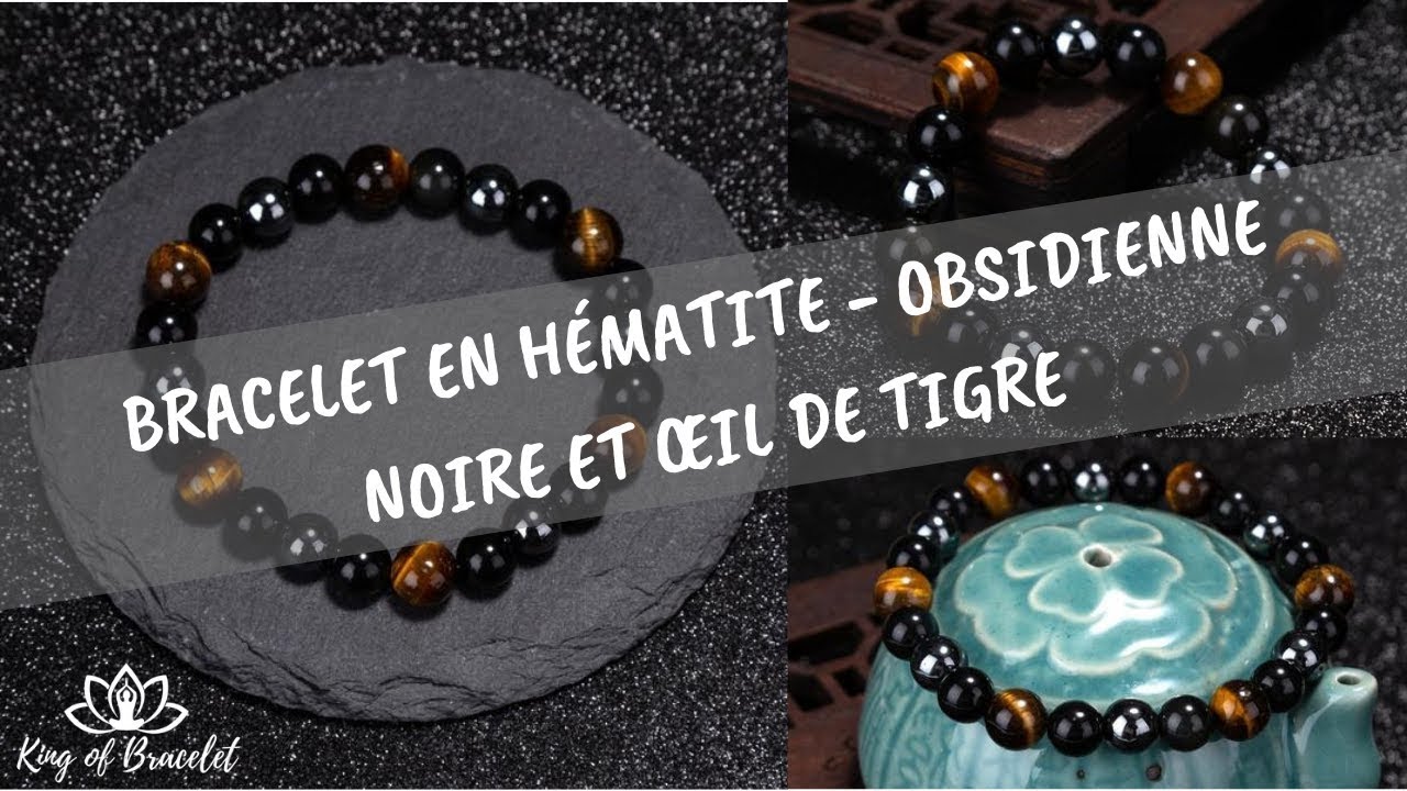 Bracelet en Pierres Naturelles d'Obsidienne Noire, Hématite et Oeil de Tigre - Lithothérapie