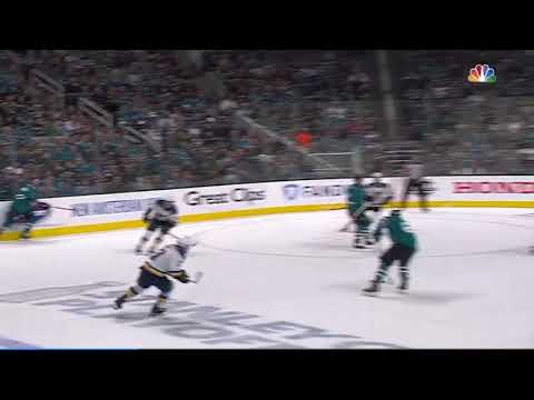 Brent Burns gets a good shot off of Kevin Labanc's deception