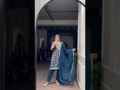 Teal Stylish Rayon Printed Suit Set with Embroidered Organza Dupatta – Stitched Top & Bottom