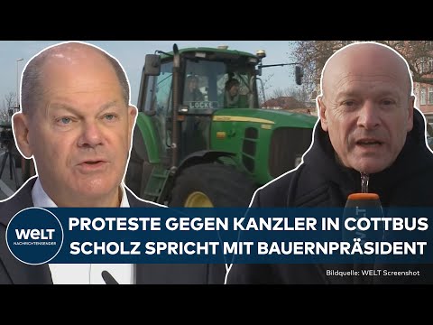 Video Thumbnail: BAUERN-PROTESTE: Olaf Scholz spricht mit Bauernpräsident! Laute Demo gegen Kanzler in Cottbus