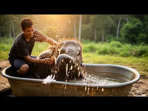 Baby  Elephant  Chaba First Time ln The BathTub  🐘🐘