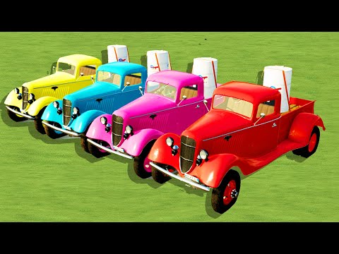 TRANSPORTING COLORED VINTAGE CARS WITH TRUCKS TRANPORT OF COLORS ! ! TRACTOR Farming Simulator 22