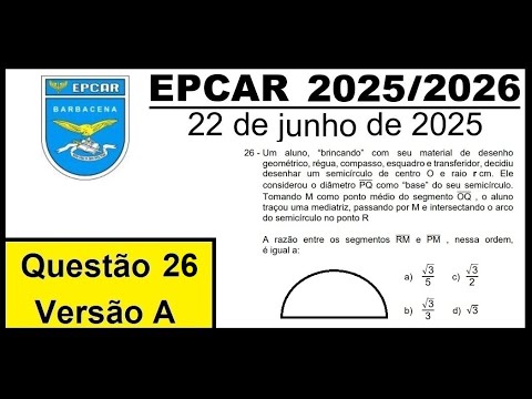 EPCAr 2025/2026 - Question 26 - Version A - Semicircle with radius r and bisector passing through M