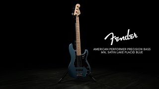 Video thumbnail for Fender American Performer Precision Bass MN, Satin Lake Placid Blue | Gear4music demo by Gear4music Guitars