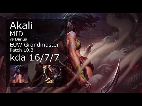 Akali Mid vs Darius - EUW Grandmaster 16/7/7 Patch 10.3 Gameplay