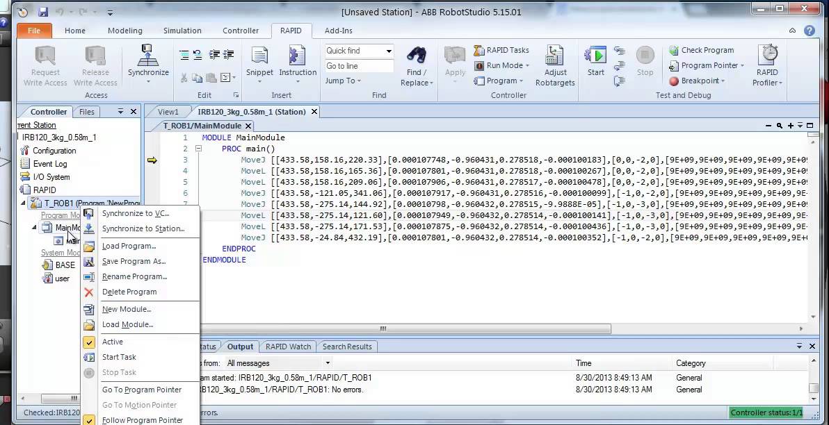 4. Editing a program in ABB RobotStudio