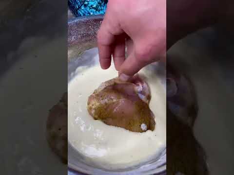 Frying chicken in pancake batter and serving with biscuits 🚐