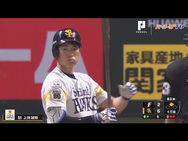 チラッと見えるホークス・上林のヘルメットからの前髪