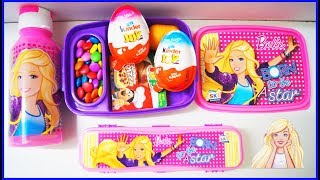 Kinder Joy Surprise Eggs & Barbie Lunch Box Pencil Box And Water Bottle ABC Kids Rhymes Learn Colors