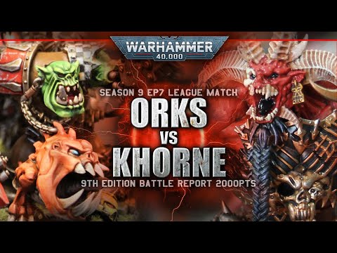 Orks vs Khorne Daemons Warhammer 40K Battle Report 9th Edition 2000pts S9EP7 CIRCLE THE WAGONS!