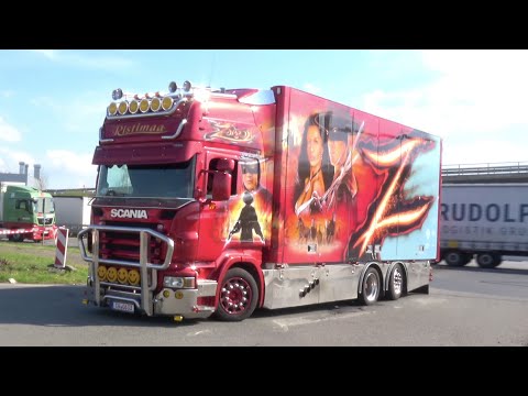 Truckshow Rüssel 2023 with Scania V8 open pipes and more