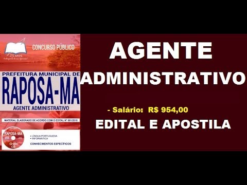 Edital Apostila Concurso Prefeitura de Raposa MA 2018 Cargo de Agente Administrativo