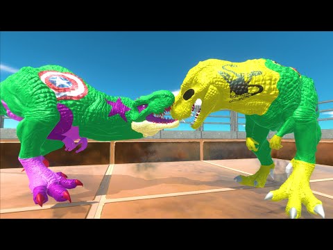 POISON CAPTAIN AMERICA T-REX VS DOCTOR OCTOPUS DEATH RUN MOUNTAIN-Animal Revolt Battle Simulator