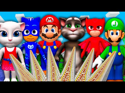 I found SECRET ROAD to SECRET MARIO LUIGI PJ MASKS TALKING TOM ANGELA in MINECRAFT