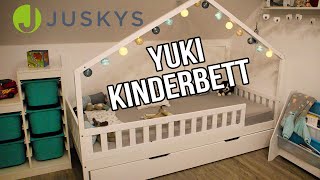 Juskys Kinderbett Yuki -  Hausbett mit Lattenrost, Bettkasten & Rausfallschutz