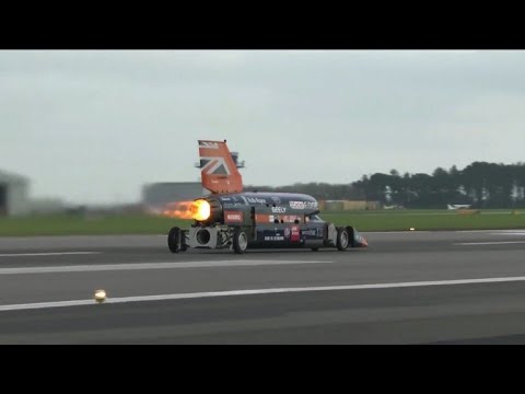 Supersonic car roars down runway at 200 mph in speed trials