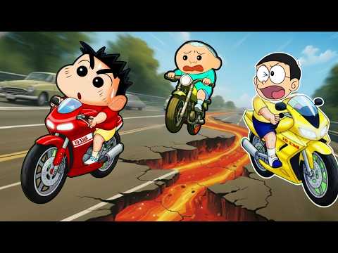 Playing the Best Bike Games | Shinchan Nobita And Friends Very Funny 😂