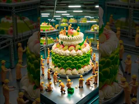 People are making a cake with green apple-flavored cream in the factory🤗🤗😋😋#appleflavourcake #viral