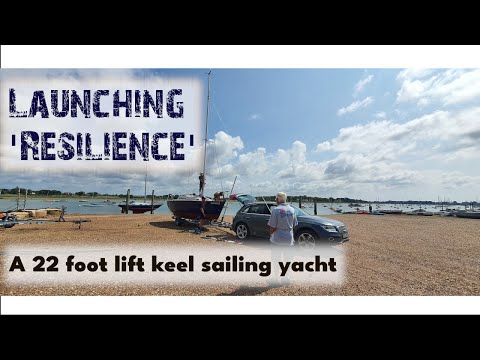 Launching 'Resilience', a 22 foot sail boat from a trailer at Itchenor.