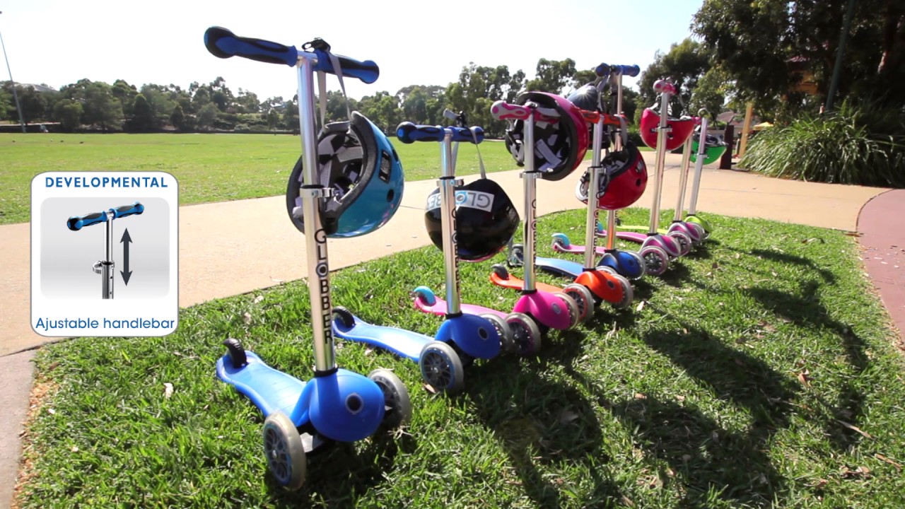 Y-Scoo Globber Primo Plus - детский самокат Titanium со светящимися колесами Neon синий