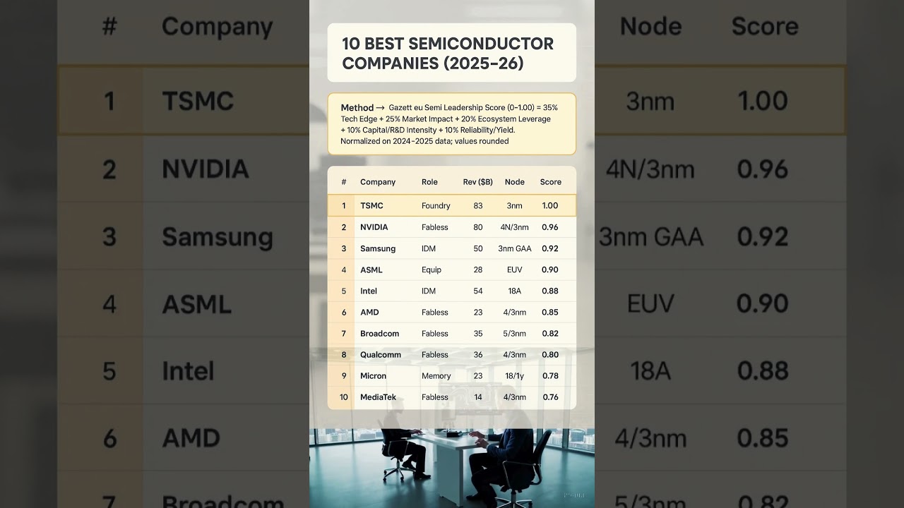 10 Best Semiconductor Companies (2025–26) #semiconductortechnology #topcompanies